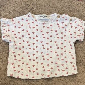Tocoto Vintage White Short Sleeve Tee with Pink Heart Print